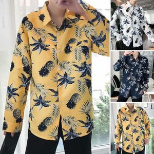 Mäns avslappnade skjortor 3D Coconut Tree Print Men's Long Sleeve Hawaiian Shirt Resort Beach Overized Harajuku Top Daily Plagment