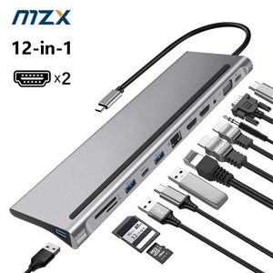 Hubs MZX USB Multihub Docking Station Type C Multi Hub Extension En HDMicompatible RJ45 Pro Adapter Dock för MacBook Mac Mini Laptop