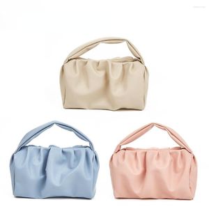 Evening Bags Simple Design Soft PU Mini Cloud Handbags Blue Pink Pleated Makeup Cosmetic Organizer Bag Purse Phone Fanny Packs For Women