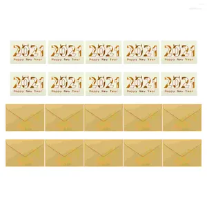 Cartões de felicitações 10pcs douradas de ouro com envelopes Ano Bênção Mensagem