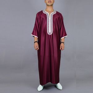 Roupas étnicas Homens Muçulmanos Jubba Thobe Manga Curta Cor Sólida Bordado Respirável Roupas Islâmicas Tradicionais Arábia Saudita Kaftan Abaya 230529