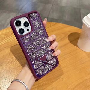 Designer Bling Glitter Diamond Pattern Celosuli Case di telefonia cellulare per maschile Apple iPhone 15 14 13 12 11 Pro Max Luxury Scintillanti Cover mobili per mobili full-body Fundas Purple