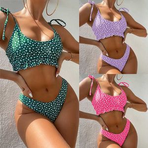 Women's Swimwear Bikini set summer split U-neck with cute lace ruffles women's beach swimsuit P230530