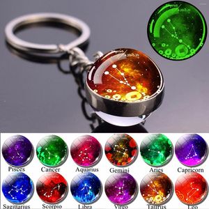 Portachiavi 12 Constellation Luminous Glass Ball Pendant Keychain Zodiac Leo Libra Portachiavi Gioielli Donna Glowing In The Dark Portachiavi