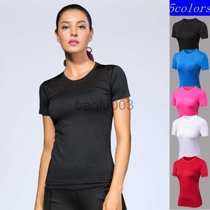 Camiseta feminina nova camiseta esportiva para mulheres camisa de ginástica rápida seca fitness shirt curta camiseta correndo tampos j2305