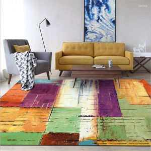 Carpets European Retro Yellow Green Water Color Mosaic Square Pattern Carpet Area Rug For Bedroom Living Room