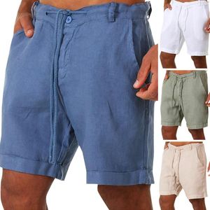Herren-Shorts, lässig, männlich, modisch, Baumwolle, Flachs, Kordelzug in der Taille, einfarbig, Strandbrett, atmungsaktive Hose, kurze Herren-Leinenhose