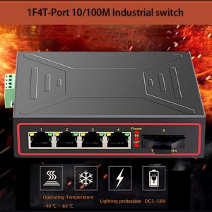 Switches 1F4TPort Ethernet switch DIN Rail Type Internet Splitter Fiber Transceiver 100M industrial Network switch converter RJ45 Hub