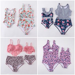 Family Matching Outfits Girlymax Summer Baby Girls Children Clothes Mommy Me Stripe Floral Leopard Stripe Swimsuit Bikini Boutique Set Kids Clothing 230530