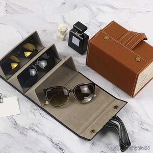 Solglasögon fall väskor multi-slits låda förvaringsglasögon arrangör läder fällbara displayfodral glasögon födelsedagspresenter för män