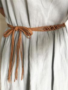 ベルト織り編み編みタス付きウエストベルト女性ドレス薄いカジュアルホロウアウトワックスロープコルセットエスニックウエストバンドアクセサリー