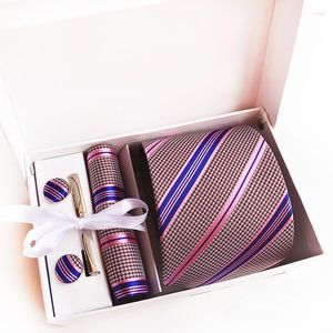 Bow Ties luksusowe pudełko na prezent krawat hanky mankiet klips menu 8 cm jedwabny krawat biznesowy profesjonalny chusteczka ślubna