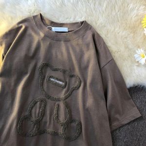 Koszulka damska Kobiety T-shirty harajuku dziewczęta plus size tops liter Jacquard o-deterk krótkie rękawy luz letnie niedźwiedź białe koszulki ubrania