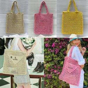 Luxury Lady Summer Totes Shoulder Crossbody Bags Designer Women Khaki Straw Crochet Handbags Hollow Out Pink Beach Purses 2023 Top Large Casual Daily Life bag 33cm