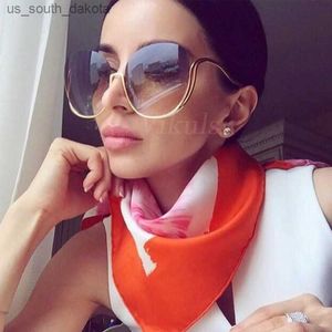 Sunglasses 2017 Rimless Gradient Sunglasses Women Luxury Brand Designer Oversized Round Sun Glasses Ladies Gradient Shades Clear Eyewear L230523