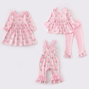 Roupas familiares com combinação de família Girlymax inverno natal bebê meninas boutique infantil Roupas rosa Papai Noel Milk Silk Gingham Dress Dress calças Conjunto 230530