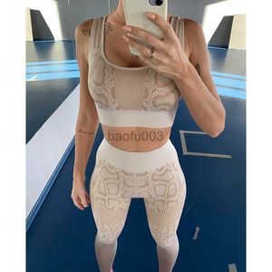 Damen-Trainingsanzüge, Schlangenmuster, nahtlose Sportbekleidung, 2-teiliges Set, Damen-Sport-BH und Leggings, Fitness, Lauftraining, Kleidung, Fitnessstudio, Outfit A010 J230525