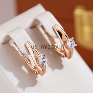 Stud New 585 Rose Gold White Zircon Star Orecchini a clip Simple Moon Smooth Piercing Hoops Party Fashion Fine Jewelry per le donne Orecchino J230529 J230529