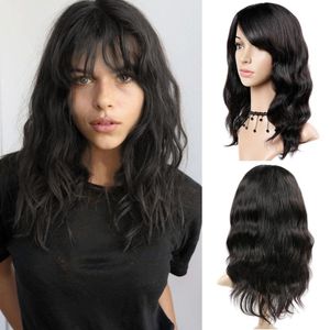 Perucas de ondas naturais favoritas com peruca de franja 100% Remy Human Hair Wigs #1B/99J/ #4 Cor para mulheres brancas pretas Transporte rápido