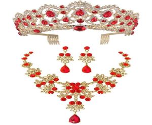 Set di gioielli da sposa in cristallo oro rosso verde blu barocco vintage collana orecchini corona con pettine set di gioielli di perline africane8047511