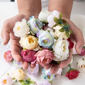 Decorative Flowers 10PCS Wedding Decoration Rose Wrist Corsages Hand Flower Bridesmaid Silk Bracelet Bridal Accessories