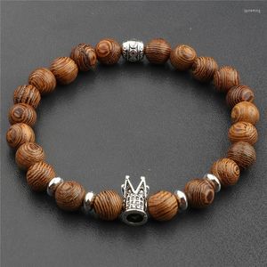 Strand Men Natural Wood Pärlor Cross Armband Onyx Meditation Bön Bead Armband Kvinnor Trä Yoga smycken Homme MR1171