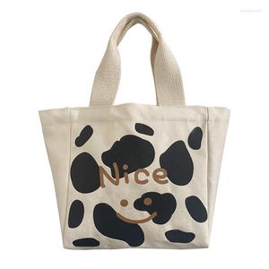 Evening Bags Canvas Women Tote 2023 Small Lunch Bag Cotton Cloth Hand For Food Cow Print Travel Pouch Female Handbags