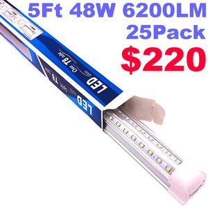 25PCS 5フィートLEDショップ照明器具48W 6200LMチューブT8クリアレンズ透明カバー