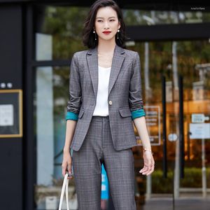 Women's Two Piece Pants Office Ladies Pantsuits Women Pant Suits Casual Blazer And Jackets Sets Business Work Wear OL Styles Dark Grey