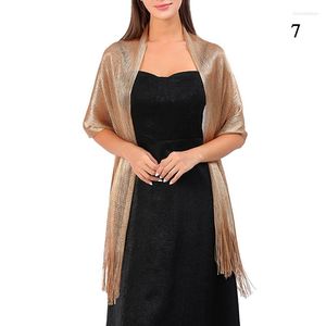Scarves Sexy Gold Silver Thread Thin Long Scarf Shiny Solid Sunscreen Shade Shawl Female Hollow Lace Tassel Evening Dress Cloak