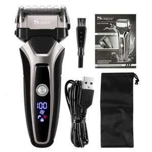 Electric Shavers USB Rechargeable Electric Shaver Stainless Steel Shaving Machine Men 3D Triple Floating Blade Razor Shaver Barber Trimmer 230529