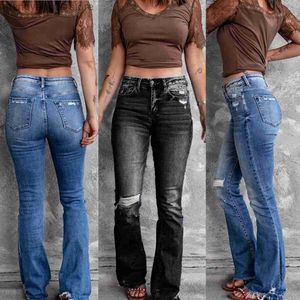 Damenjeans 2022 Frühjahr neue hohe Taille Vintage zerrissene Bootcut-Jeans für Frauen Straße lässig Stretch Slim Denim Schlaghose S-2XL Drop Ship T230530