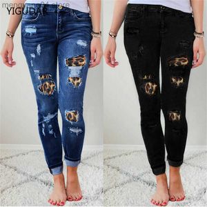 Jeans da donna Vendita calda Jeans da donna strappati con stampa leopardata Moda Stretch Skinny Denim Pantaloni a matita Street Casual Jeans a vita bassa S-2XL 2022 T230530