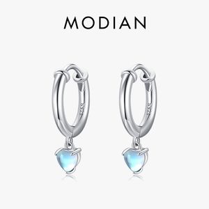 Modan Real 925 Sterling Silver Hearts Moonstone Ear Buckles per le donne Gioielleria elegante Orecchini a cerchio alla moda Regalo di nozze