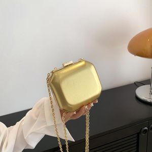 Evening Bags Women Gold Square Shape Party Clutch Ladies Purses And Handbags PU Leather Box Chain Crossbody Bag Girls Shoulder