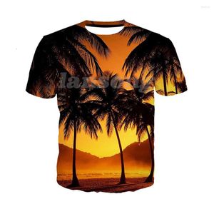 Męskie koszule T Sunset Palm Tree 3D Print Druku