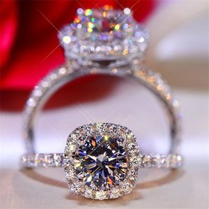 Solitaire Ring Knobspin D anel redondo de cor 925 prata esterlina revestida com anéis de ouro branco de 18k para mulheres belas jóias 230529