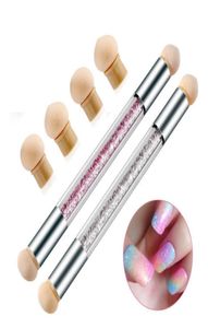 1Sets Glitter Powder Picking Doting Gradient Pen Brush 6 Sponge Nail Art Tools Doubled Acrylic UV Gel målning Pen5238745