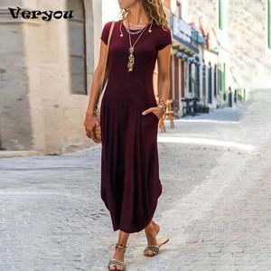 Dresses Summer Women Casual Dress Plus Size Boho Short Sleeve Long Dresses For Women Elegant Female Beach Dress Red Black Green Blue