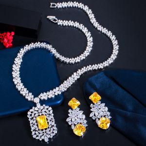 Luxury Topaz Diamond Jewelry set 14K White Gold Filled Party Wedding Earrings Necklace For Women Bridal Engagement Jewelry