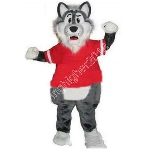 Costume de mascote de lobo cinza personagem personagem de anime de anime de desenho animado