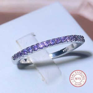 Band Rings 925 Stamp Slim Women's Ring Colorful Full of Small Diamand Cubic Zirconia Stone Wedding Engagement Trendy Jewelry Gift AA230530
