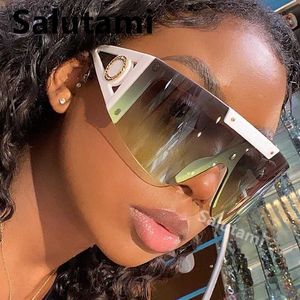 Sonnenbrille Neue Luxusmarke Einteilige Übergroße Sonnenbrille Für Frauen Vintage Gewölbte Quadratische Sonnenbrille Männer Breites Bein Randlose Hip Hop Brillen L230523