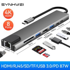 ハブ4/8 in 1 USB 3.0ラップトップアダプター用ハブPC PD Charge 8ポートドックステーションRJ45 HDMI4K TF / SD Card for MacBook Typecスプリッター