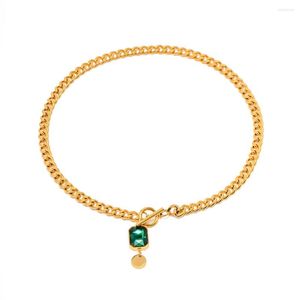 Collane con ciondolo Youthway Collana in acciaio inossidabile con smeraldi e zirconi cubici 18K PVD placcato in oro gioielli di moda impermeabili da donna