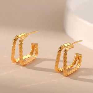 Hoop Earrings Copper Plated 18K Gold Metal Texture Square Women Fashion Simple And Versatile Jewelry Vintage Design