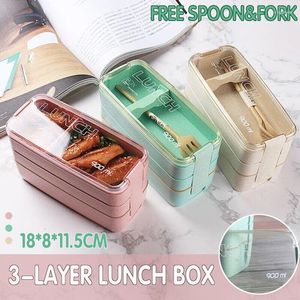 Set di stoviglie 1PC Bento Box in plastica a tre strati Contenitore sigillato a prova di perdite Microwavable Picnic portatile Ufficio scolastico