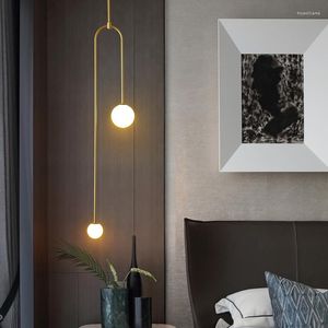 Pendelleuchten, moderne minimalistische Gold-Lampe, Wohnzimmer, Dachboden, nordischer Licht-Luxus-Stil, Heimdekoration, Glas-LED-Doppelend-Leuchten