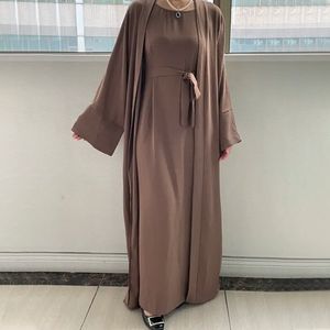 Ethnic Clothing 2 Piece Women Muslim Maxi Abaya Dress Loose Long Sleeves Soild Color Dubai Turkey Islam Clothes Caftan Robe Modest Gown Elegance 230529