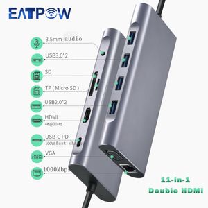 Hub EATPOW USB HUB a HDMICOMPATION VGA PD RJ45 TF/Adattatore del lettore SD USB3.0 11 Porta splitter Tipo C Hub per tipo C Porta Laptop